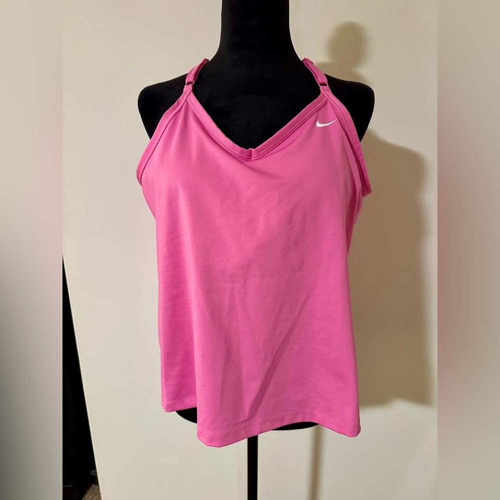 Nike Women's Vivid Pink Exercise Tank Top.  Built in shelf bra